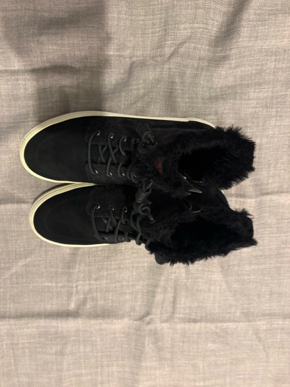 Sperry Black Faux-Fur Lace-Up Ankle Booties